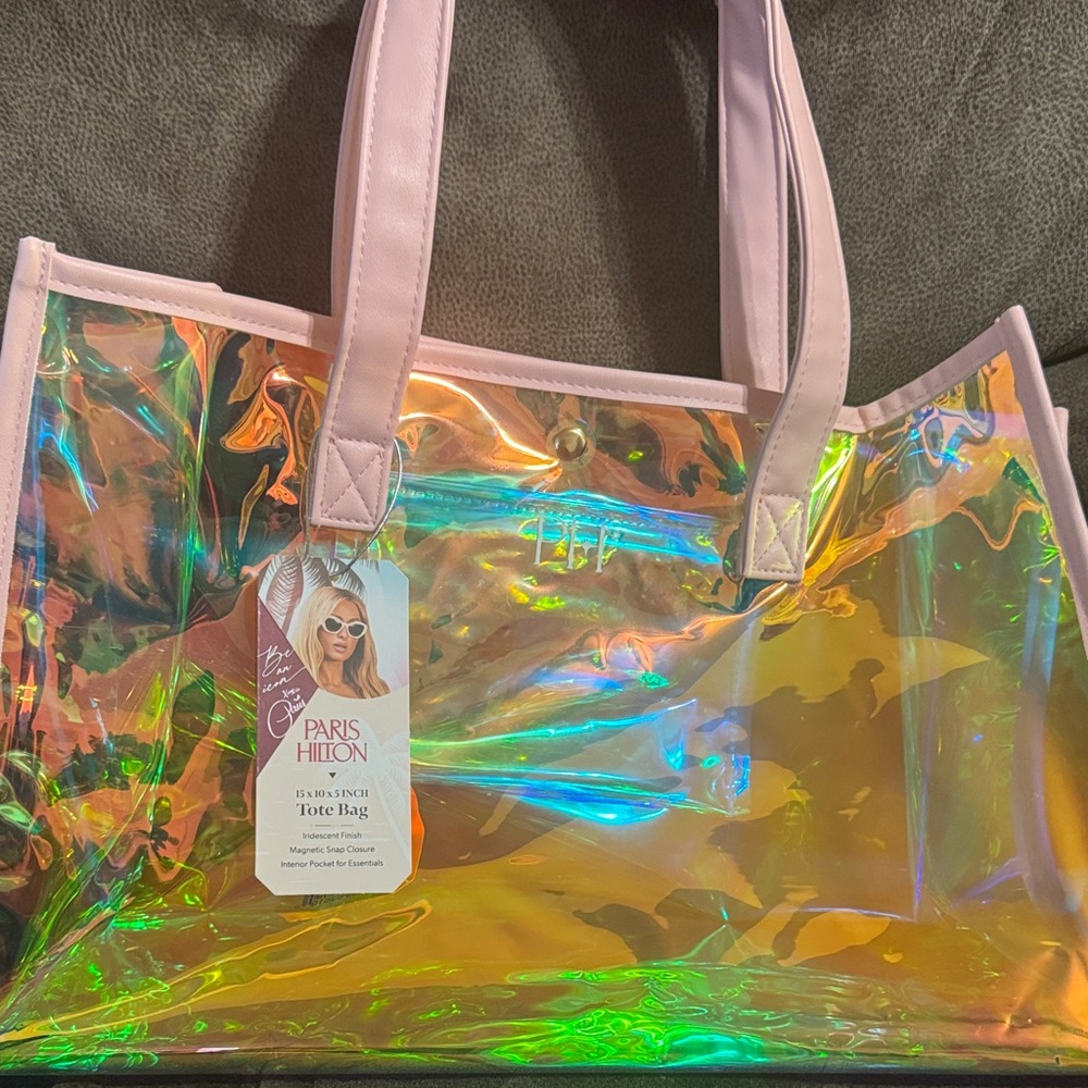 Paris Hilton Holographic Tote Bag - Pink and Gold